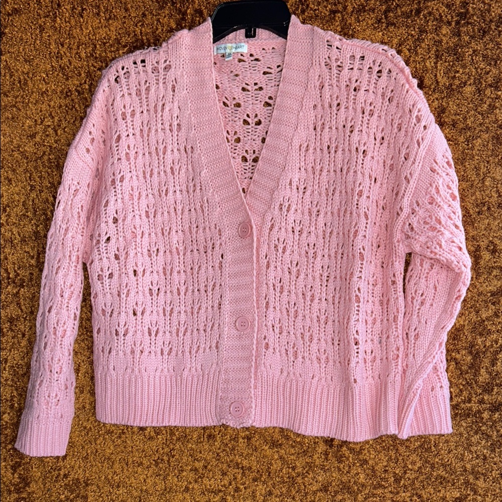 Woven Heart Blush Open-Knit Cardigan